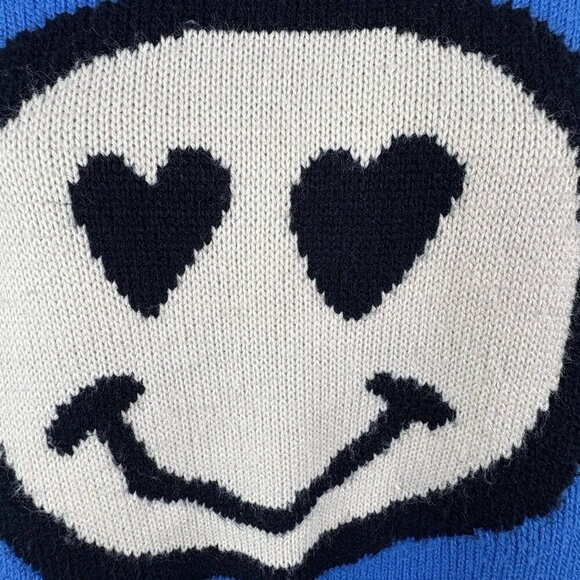 Nirvana Kurt Cobain Grunge Smiley Face Heart Eyes Sweater Blue Men’s S Unisex - Picture 6 of 13